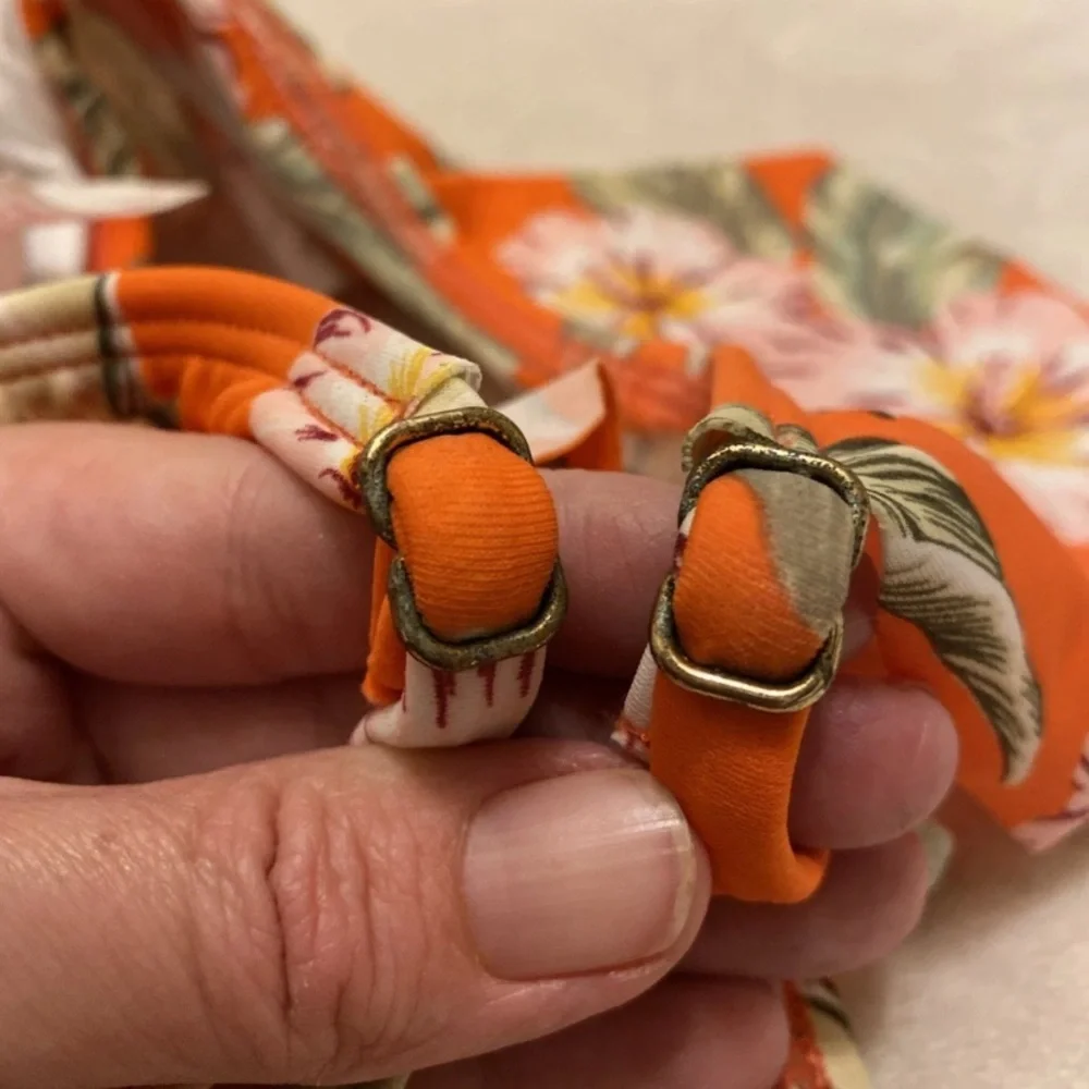 Xhilaration Orange Floral Ruffle Bikini Top